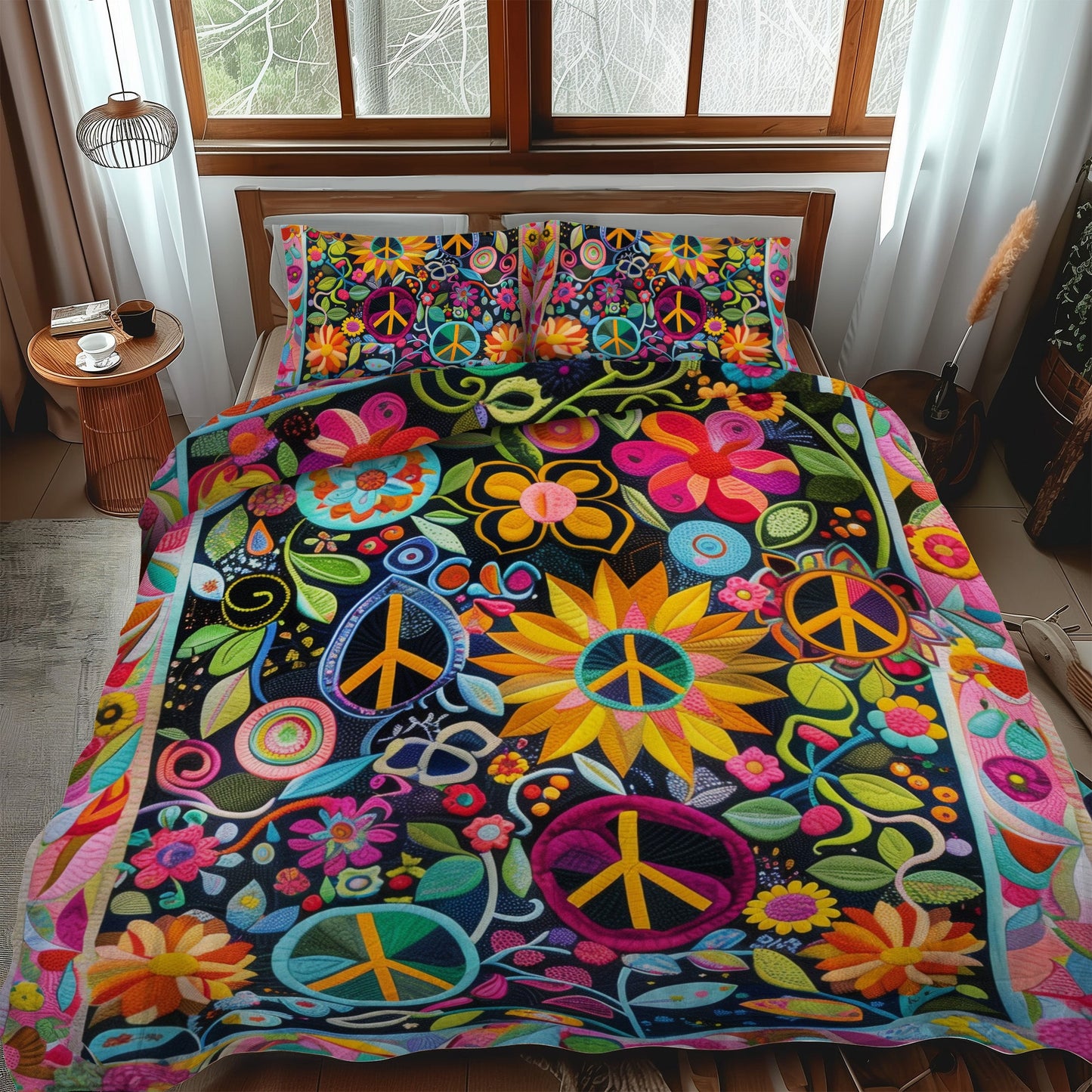 Psychedelic Peace 3-Piece Quilted Bedding Set NCU0PT231