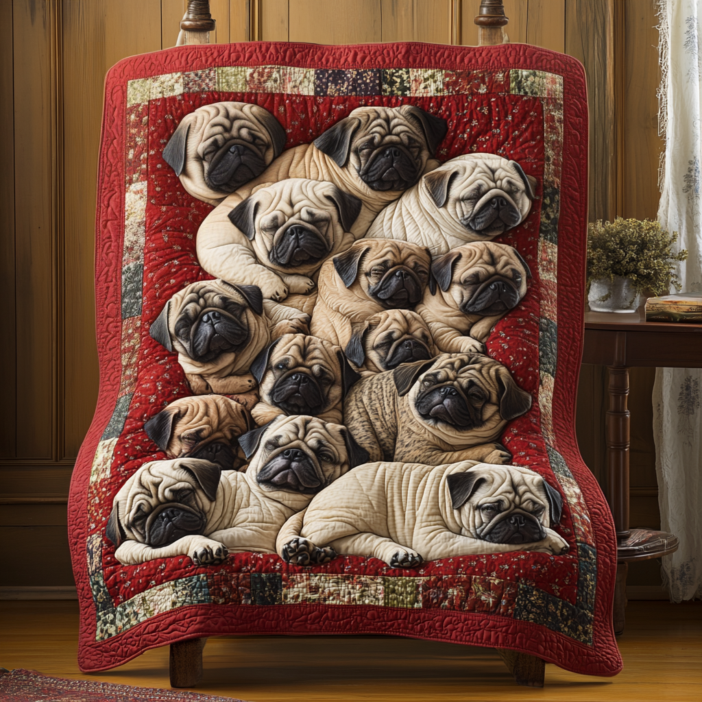 Pug Delight Quilted Blanket NCU0PT3096