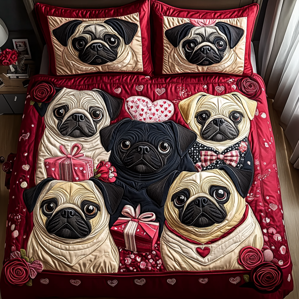 Pug Charm Quilted Bedding Set NCU0DV2357