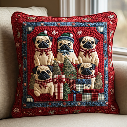 Pug Holiday Spirit Quilted Pillow Case NCU0DK2704