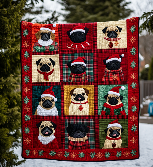 Pug Holiday Warmth Quilted Blanket NCU0VL583