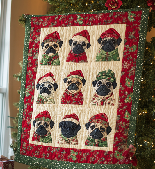 Pug Winter Wishes Quilted Blanket NCU0VL578