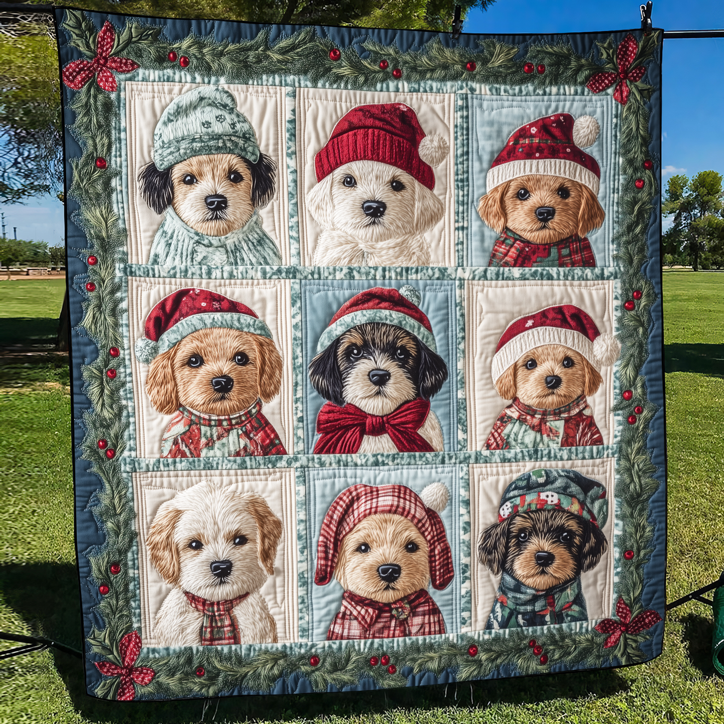 Puppy Christmas Magic Quilted Blanket NCU0VL597