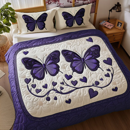 Purple Fluttery Love 3-Piece Quilted Bedding Set NCU0PT3037