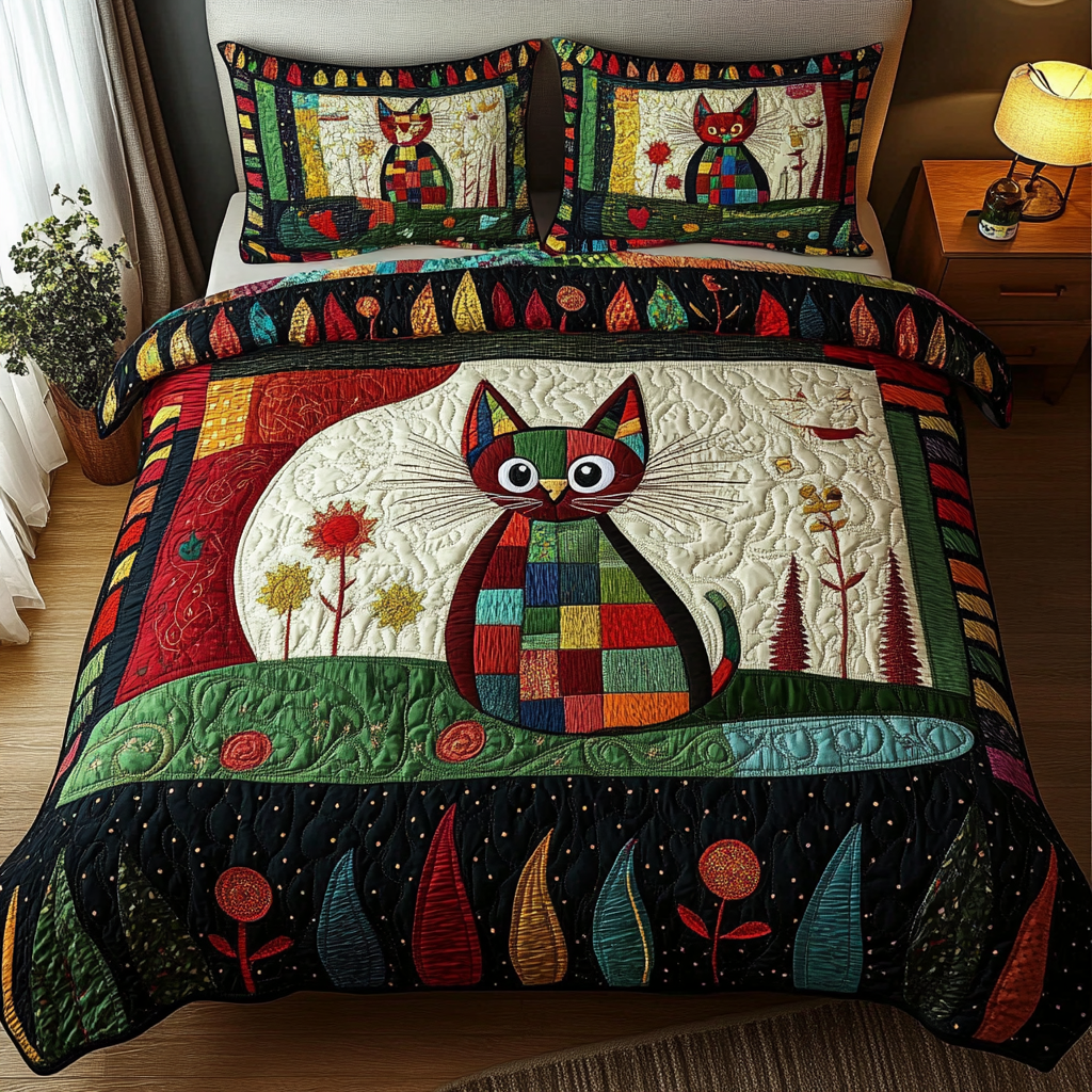 Purrfect Harmony 3-Piece Quilted Bedding Set NCU0DK3084