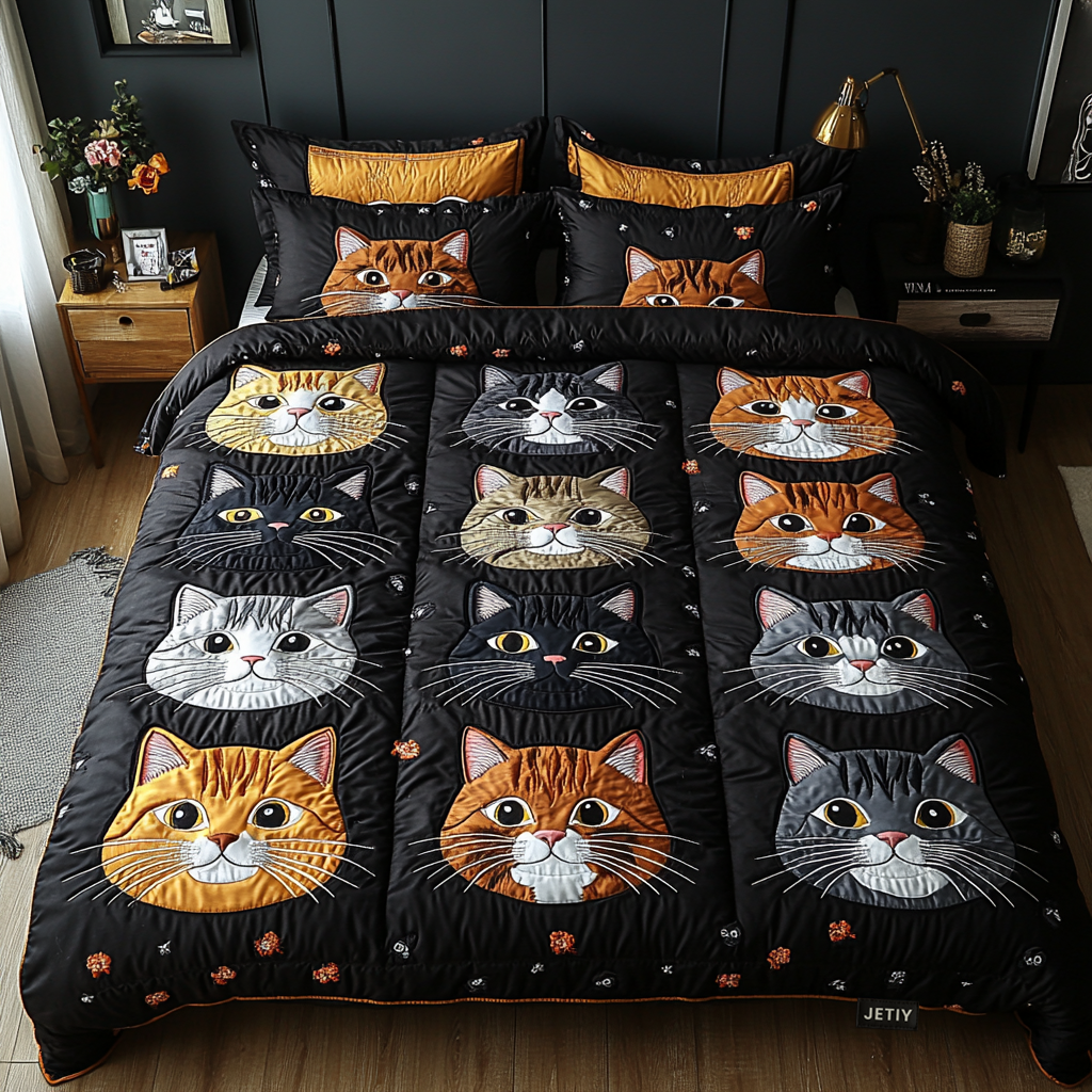 Purrfectly Cozy 3-Piece Quilted Bedding Set NCU0DK2363