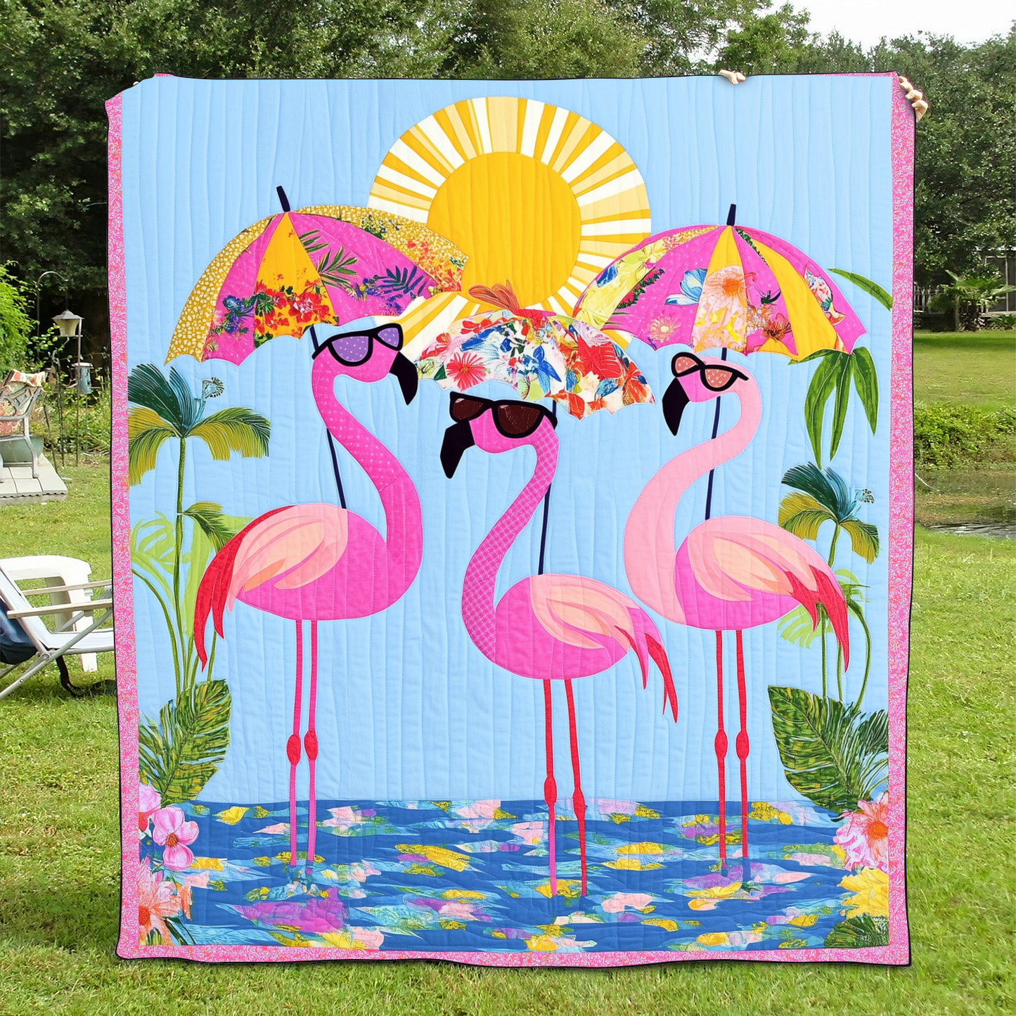 Quirky Flamingo Quilted Blanket NCU0VL477