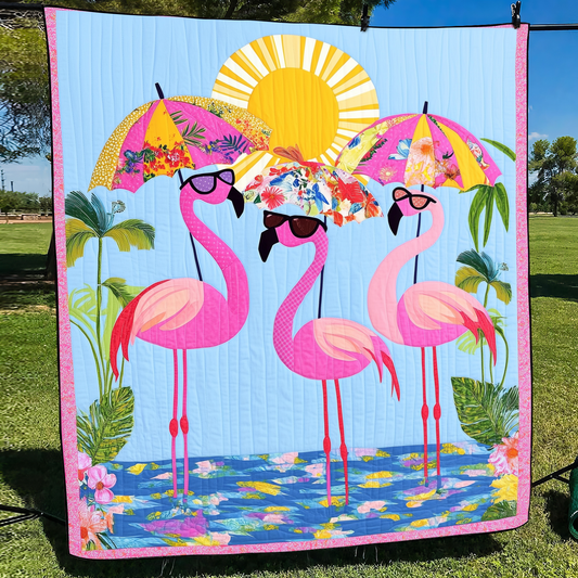 Quirky Flamingo Quilted Blanket NCU0VL477