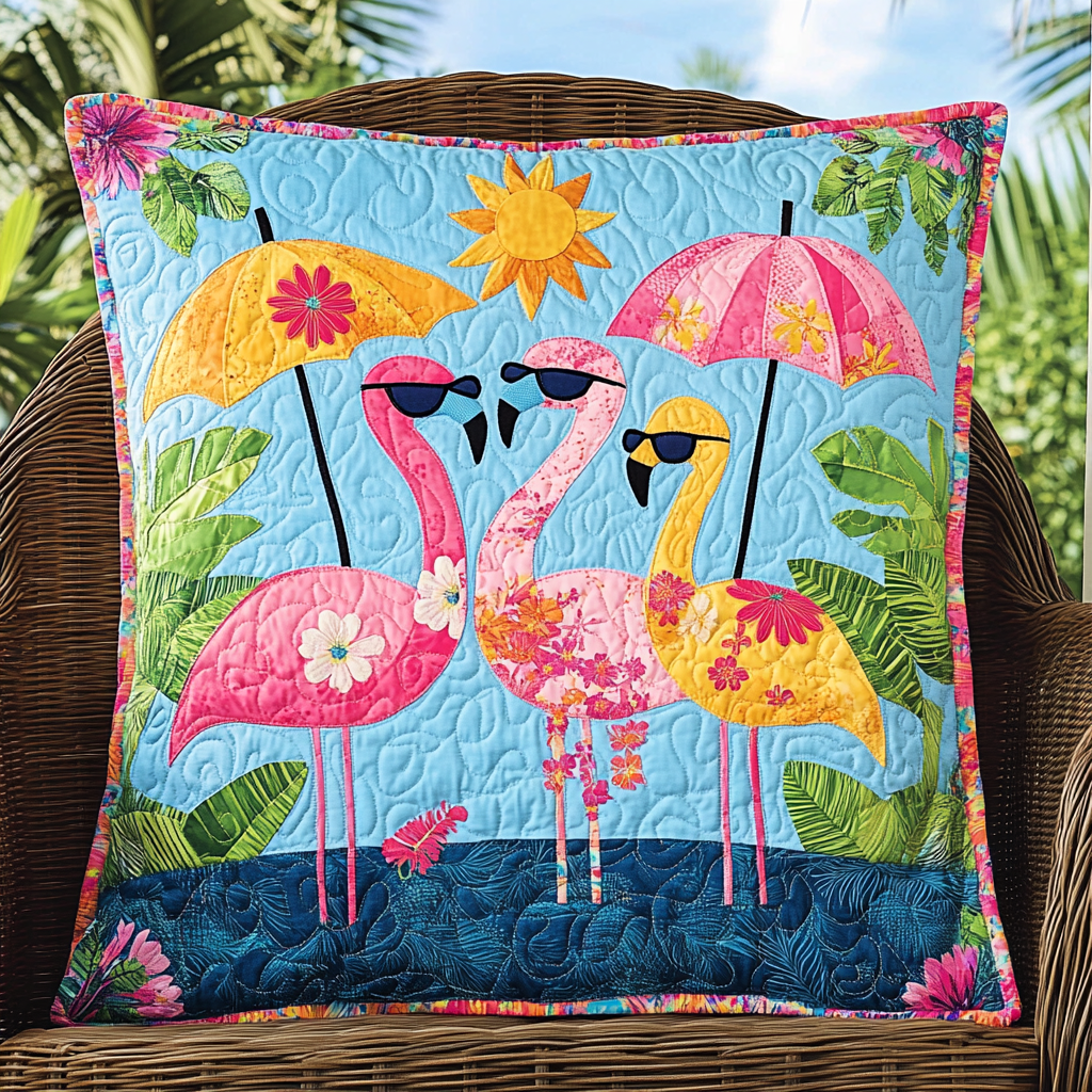 Quirky Flamingo Quilted Pillow Case NCU0VL539