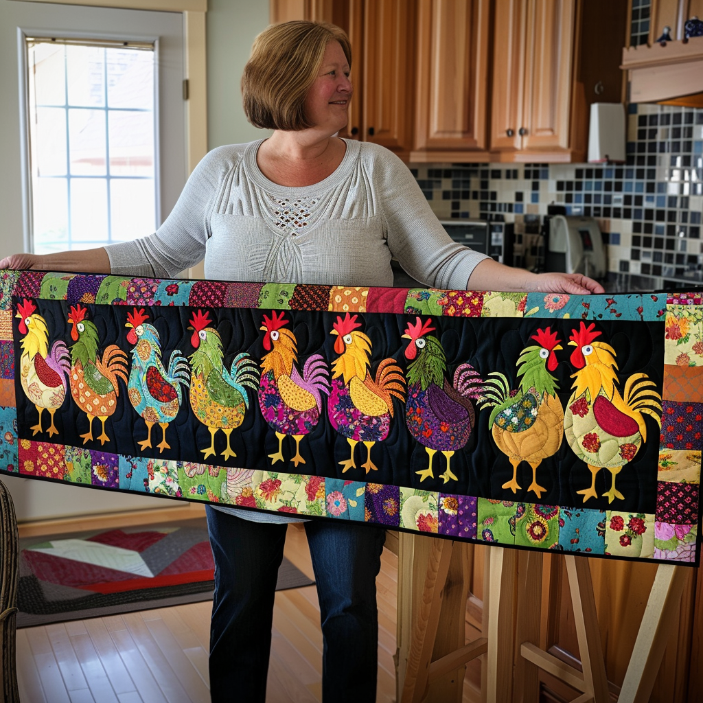 Regal Roosters Quilted Table Runner NCU0TH594