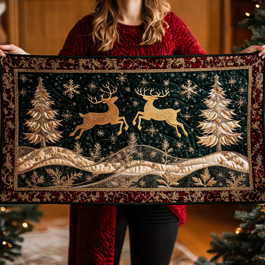 Reindeer Joy Quilted Table Runner NCU0VH1266