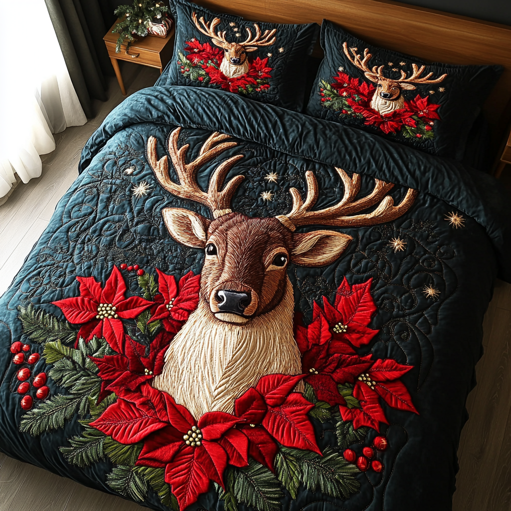 Reindeer Magic 3-Piece Quilted Bedding Set NCU0DK2684