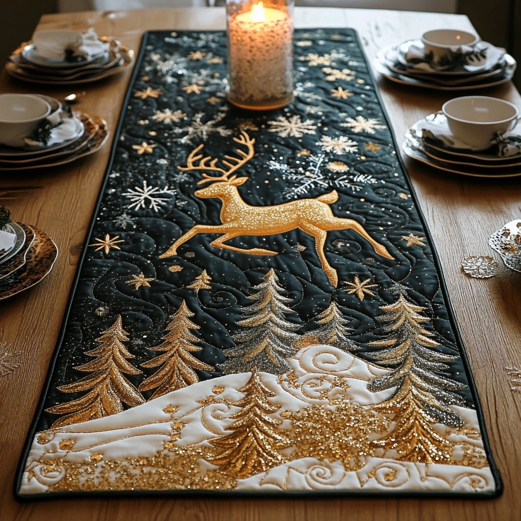 Reindeer Night Quilted Table Runner NCU0VH1269