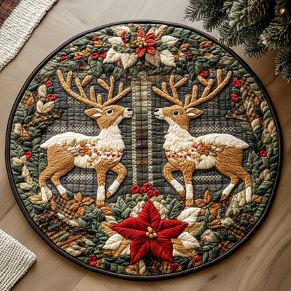 Reindeer Nostalgia Quilted Round Mat NCU0DV1011