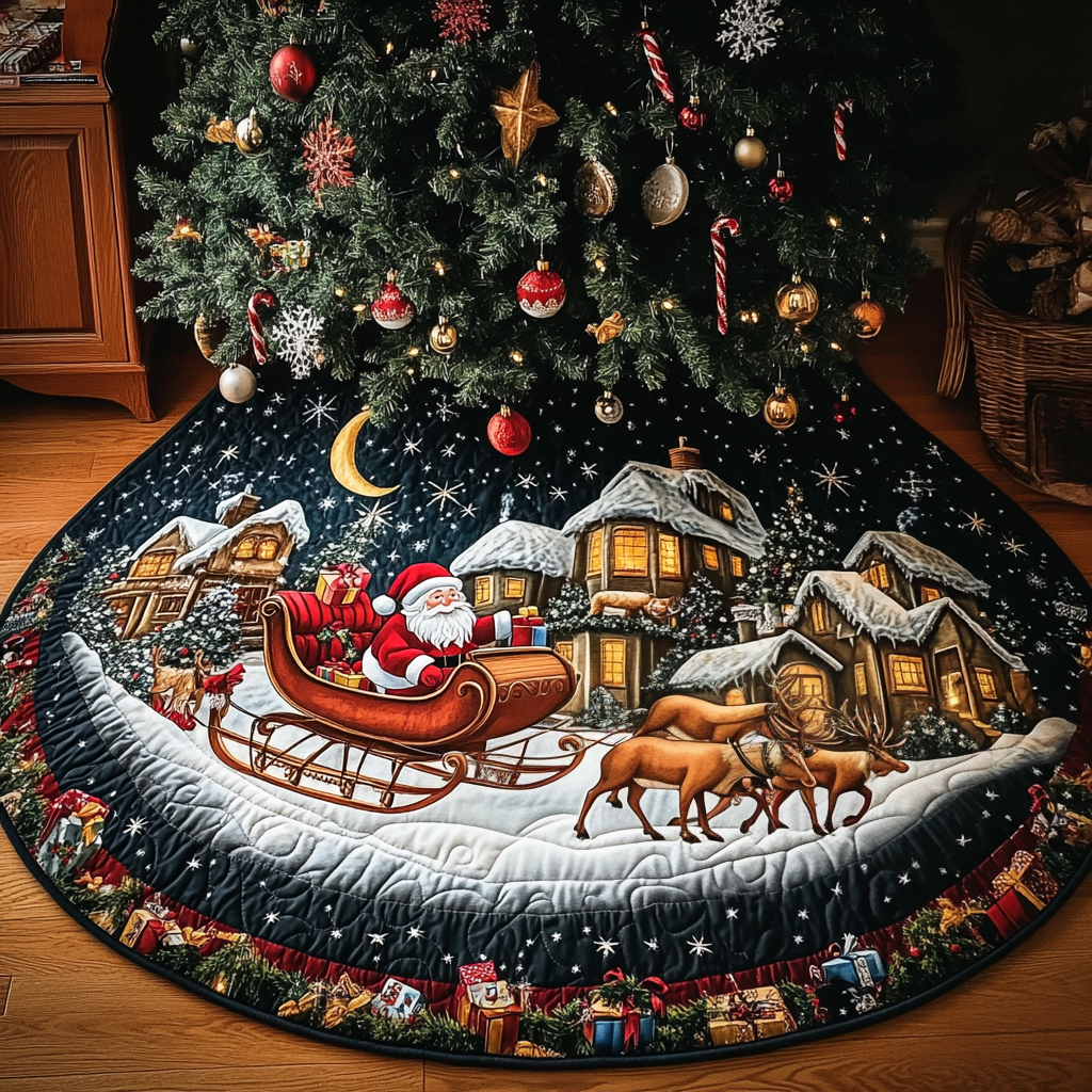 Reindeer Ride Christmas Quilted Tree Skirt NCU0VH1108