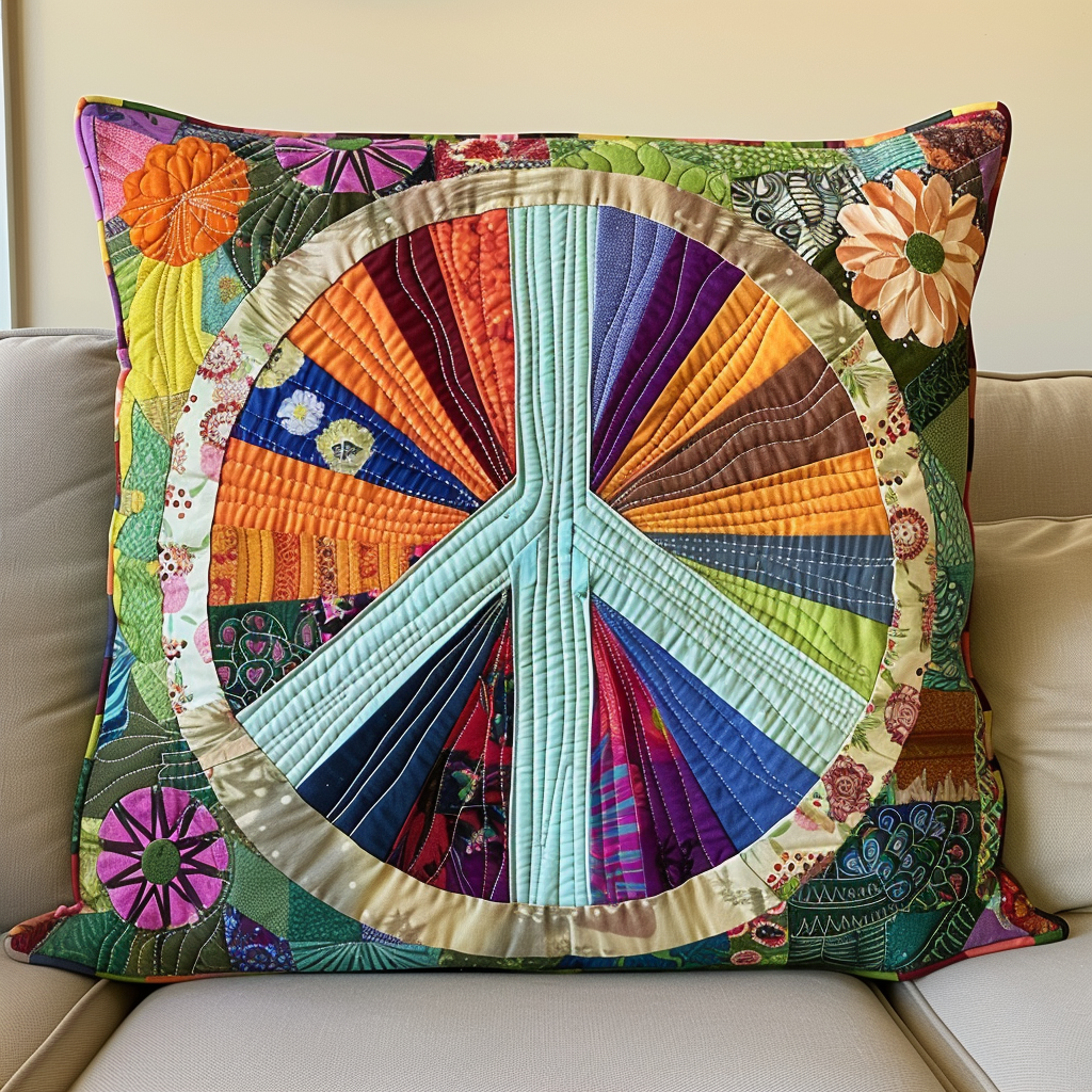 Retro Peace Sign Quilted Pillow Case NCU0PT139