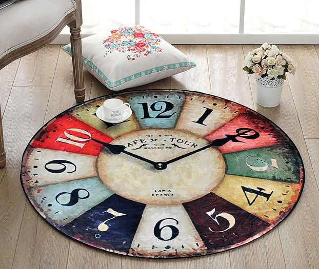 Retro Clock CL300956MDC Round Area Rug