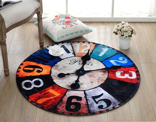 Retro Clock CL300958MDC Round Area Rug