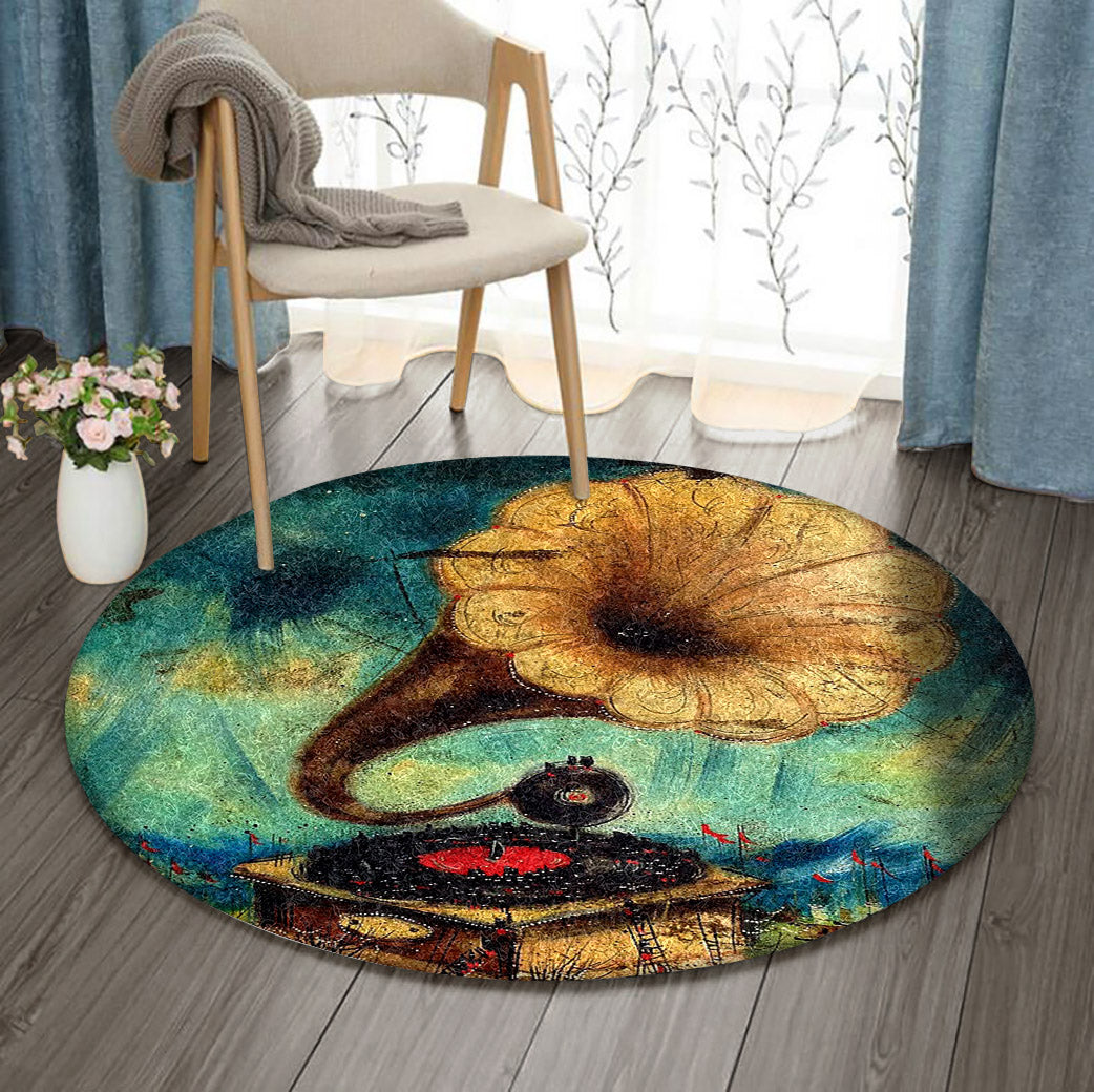 Retro Phonograph BL0410094RR Round Area Rug