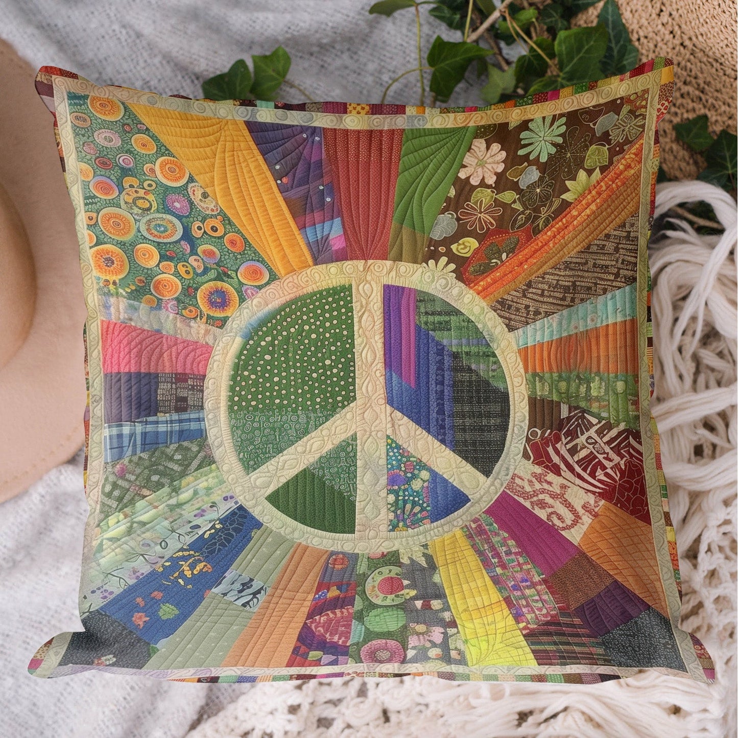 Retro Peace Sign Quilted Pillow Case NCU0PT425