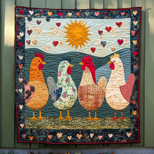 Vibrant Hen Gathering Quilted Blanket NCU0DK431