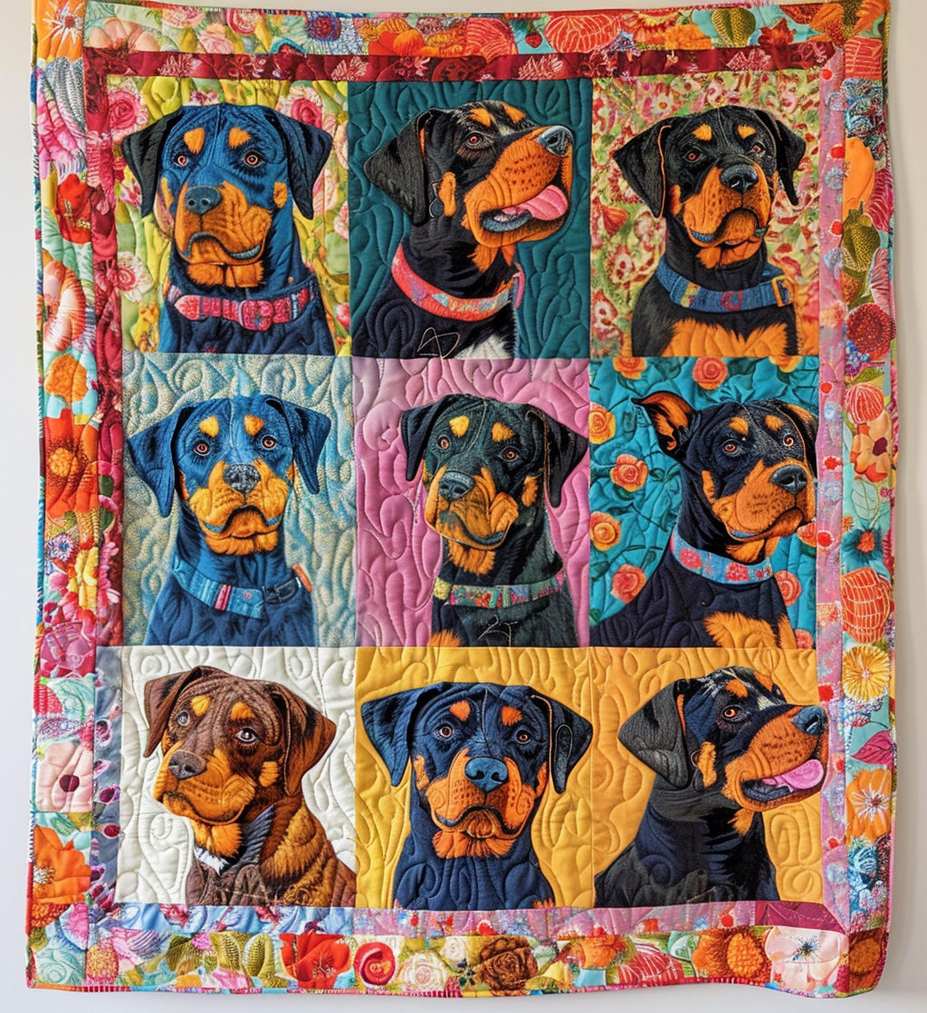 Rottweiler's Floral Dream Quilted Blanket NCU0PT346