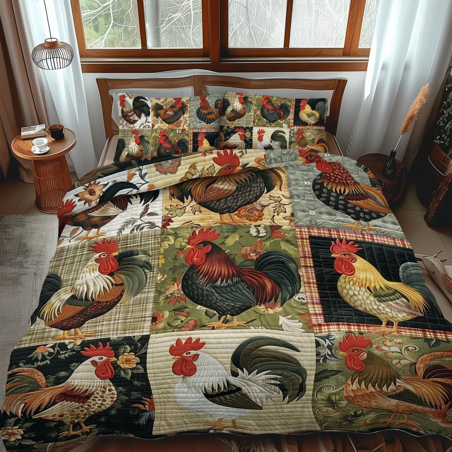 Rustic Rooster 3-Piece Quilted Bedding Set NCU0TH890