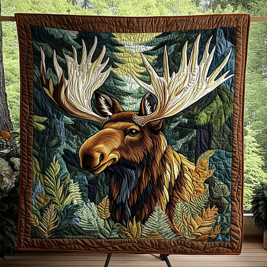 Rustic Moose Charm Quilted Blanket NCU0DK3385