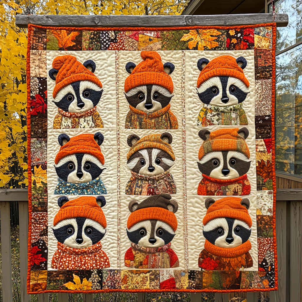 Rustic Raccoon Quilted Blanket NCU0DK467