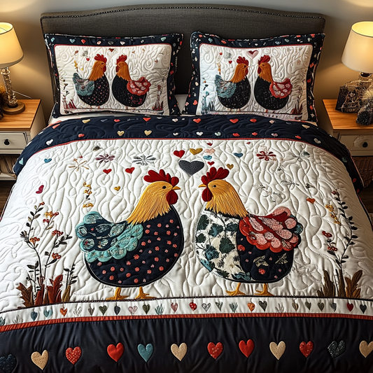 Rustic Roosters 3-Piece Quilted Bedding Set NCU0DK2348