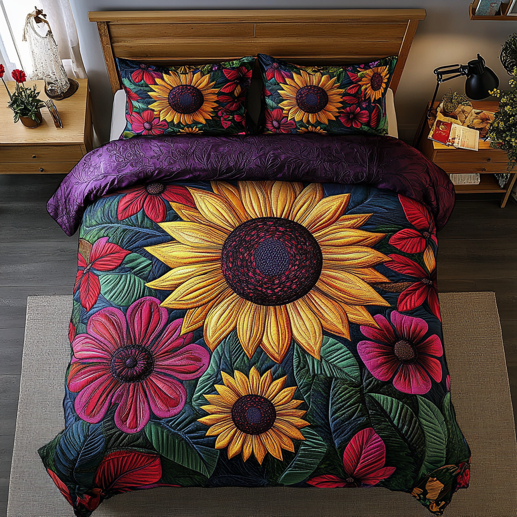 Rustic Sunflower 3-Piece Quilted Bedding Set NCU0DK3531