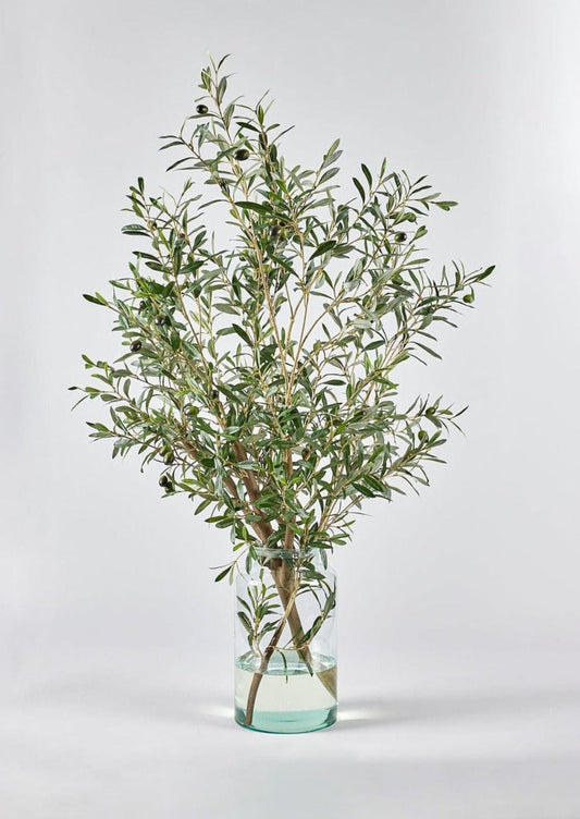 Artificial Olive Branch Arrangement in Glass Vase - 49"