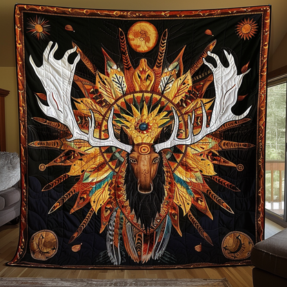 Sacred Antler Moose Quilted Blanket NCU0TH809