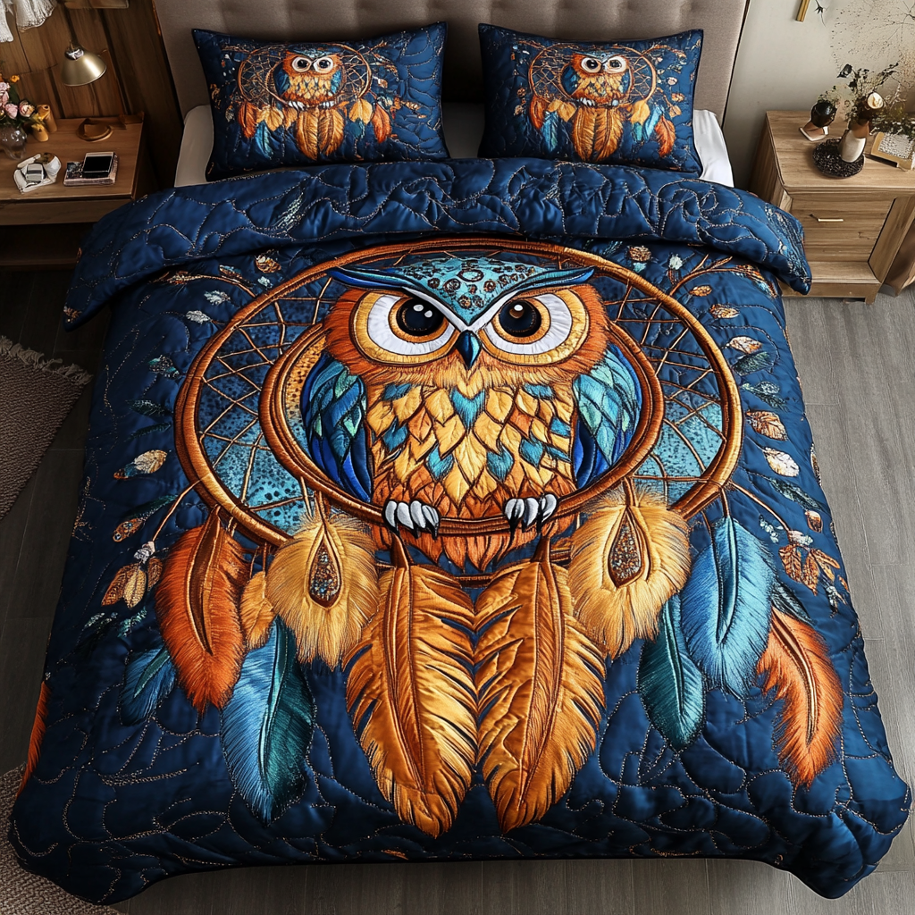 Sacred Hoots 3-Piece Quilted Bedding Set NCU0DK3288