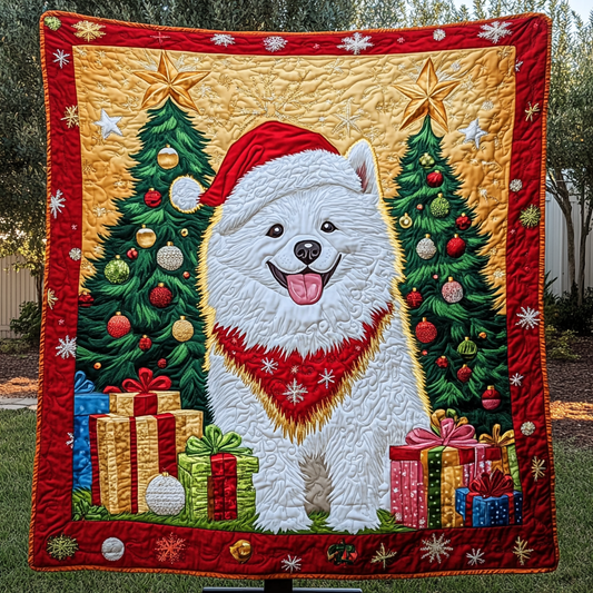 Samoyed Holiday Spirit Quilted Blanket NCU0DK1972