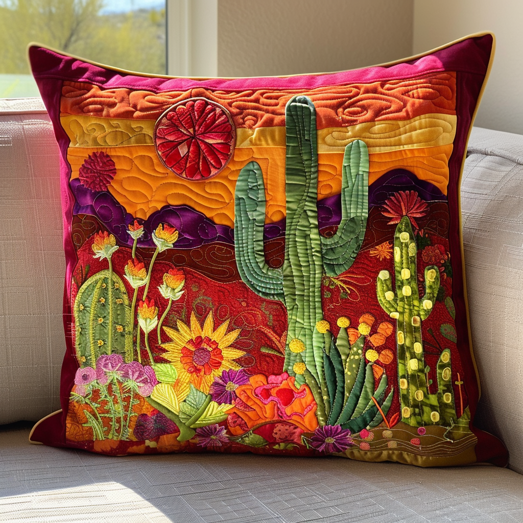 Sanguaro Sunset Cactus Quilted Pillow Case NCU0DV292