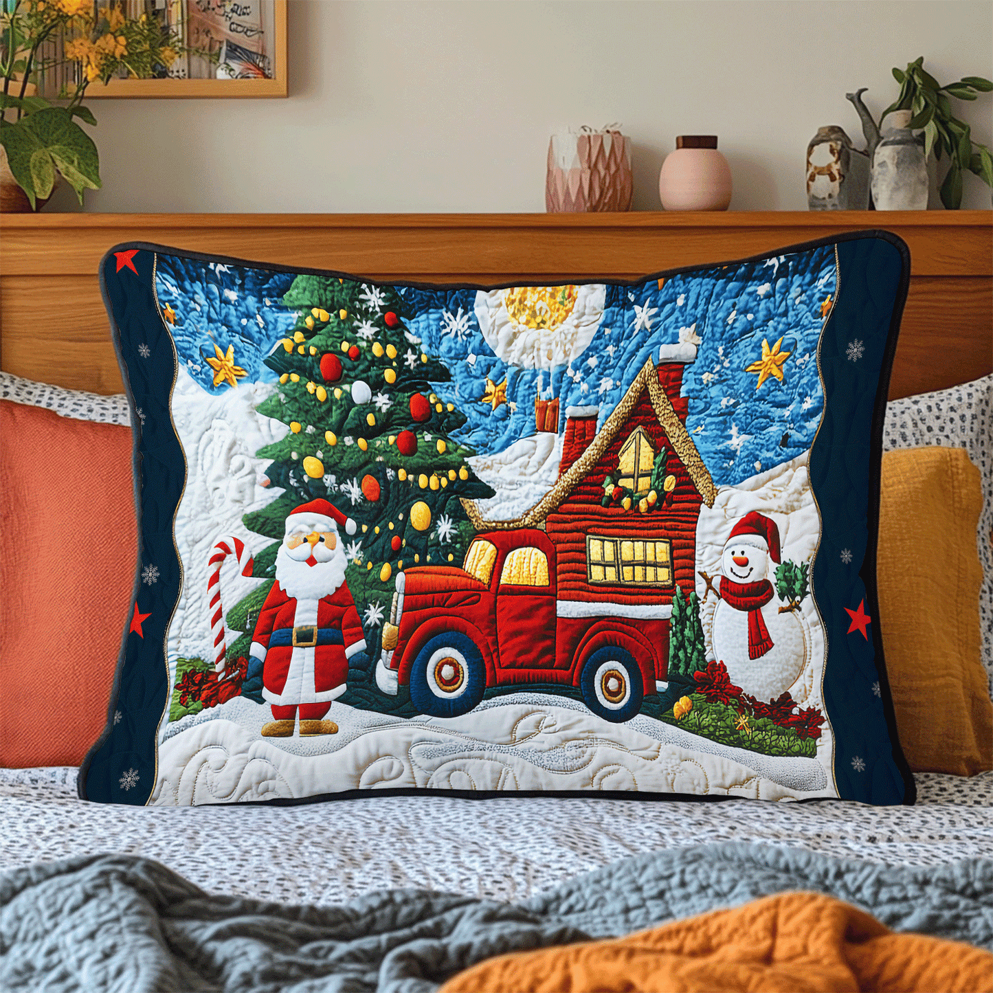 Santa Winter Wonderland Quilted Bedding Pillow Case NCU0DV2150