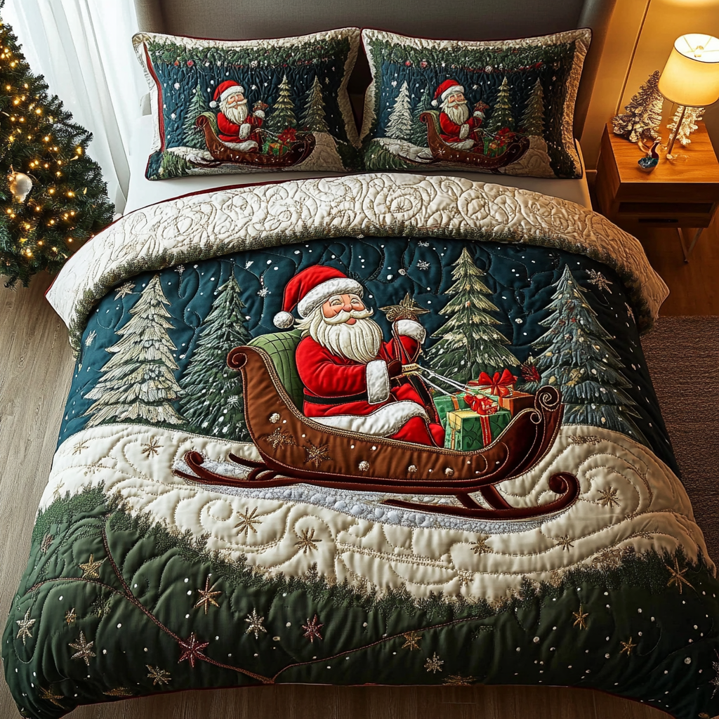 Santa Charm 3-Piece Quilted Bedding Set NCU0DK2759