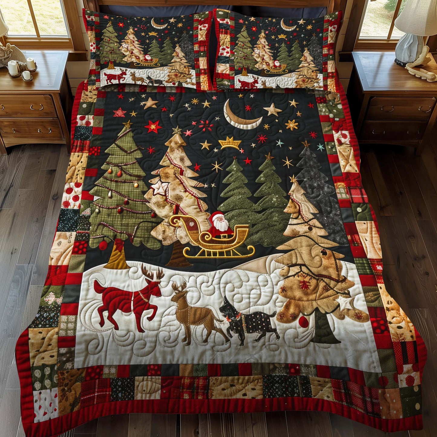 Santa's Night Sleigh Ride 3-Piece Quilted Bedding Set NCU0NT051