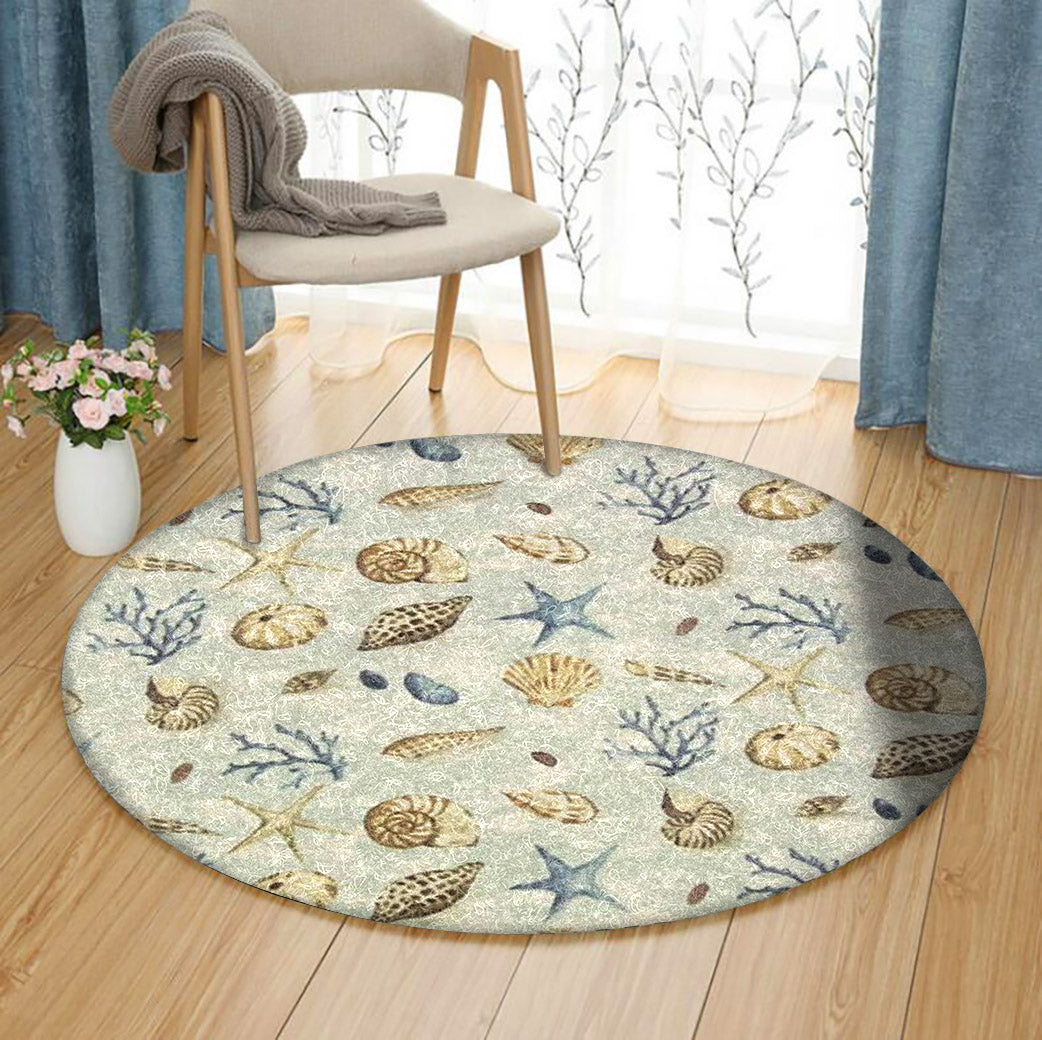 Seashell Starfish HM121086TM Round Area Rug