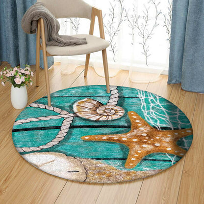 Seashell Starfish HM121089TM Round Area Rug