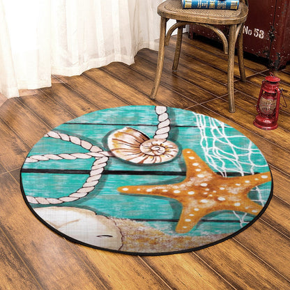 Seashell Starfish HM121089TM Round Area Rug