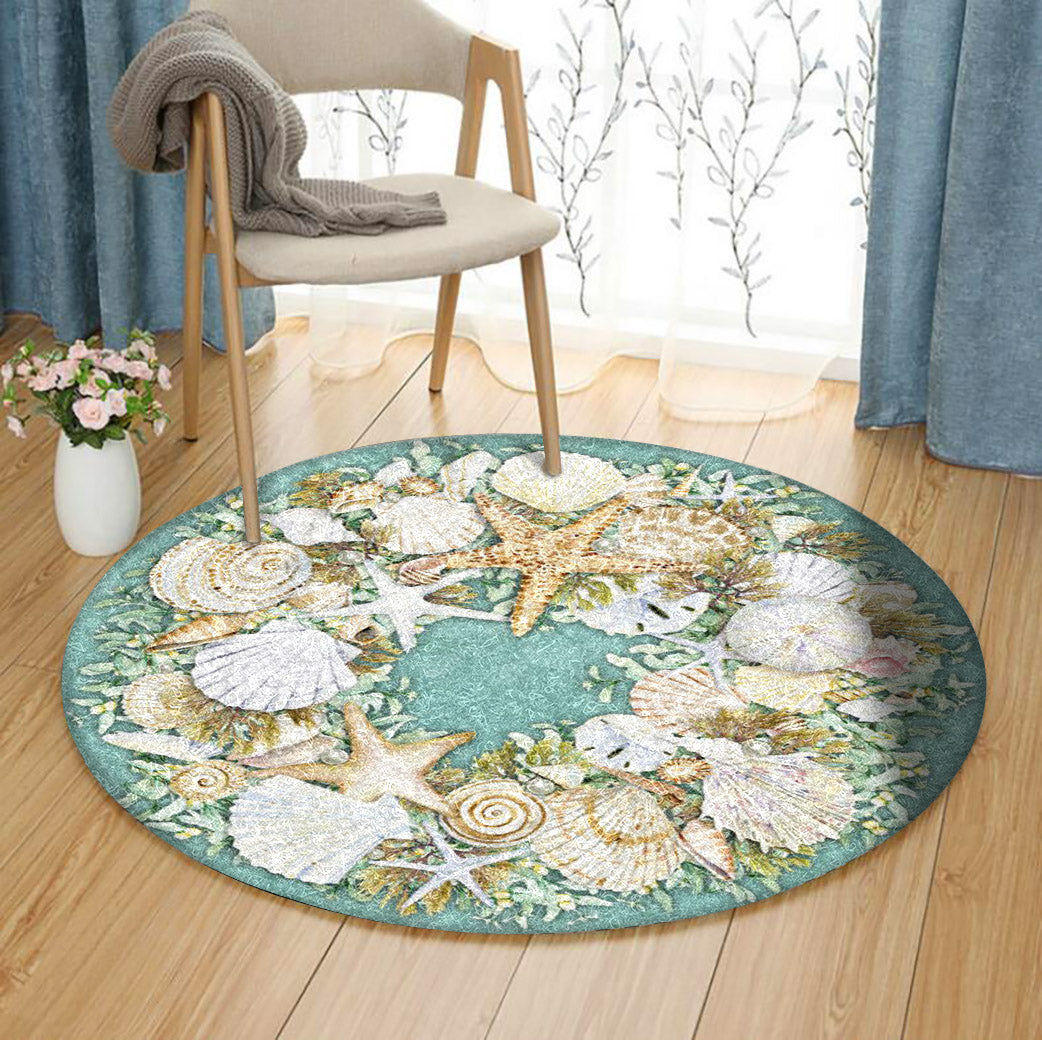 Seashell Starfish HM1410128TM Round Area Rug