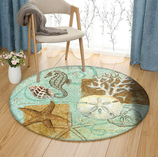 Seashell Starfish HM1410130TM Round Area Rug