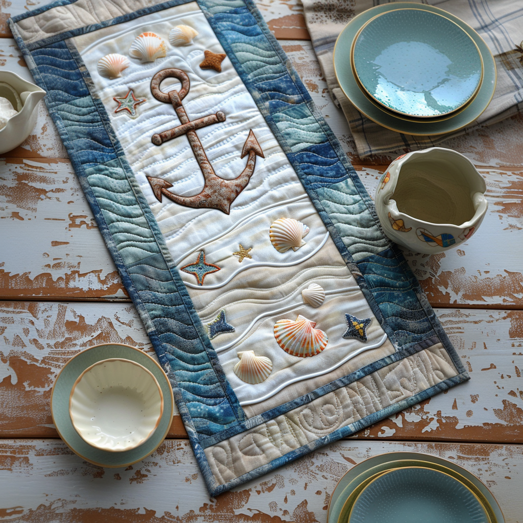 Seashells Anchor Quilted Table Runner NCU0TH300