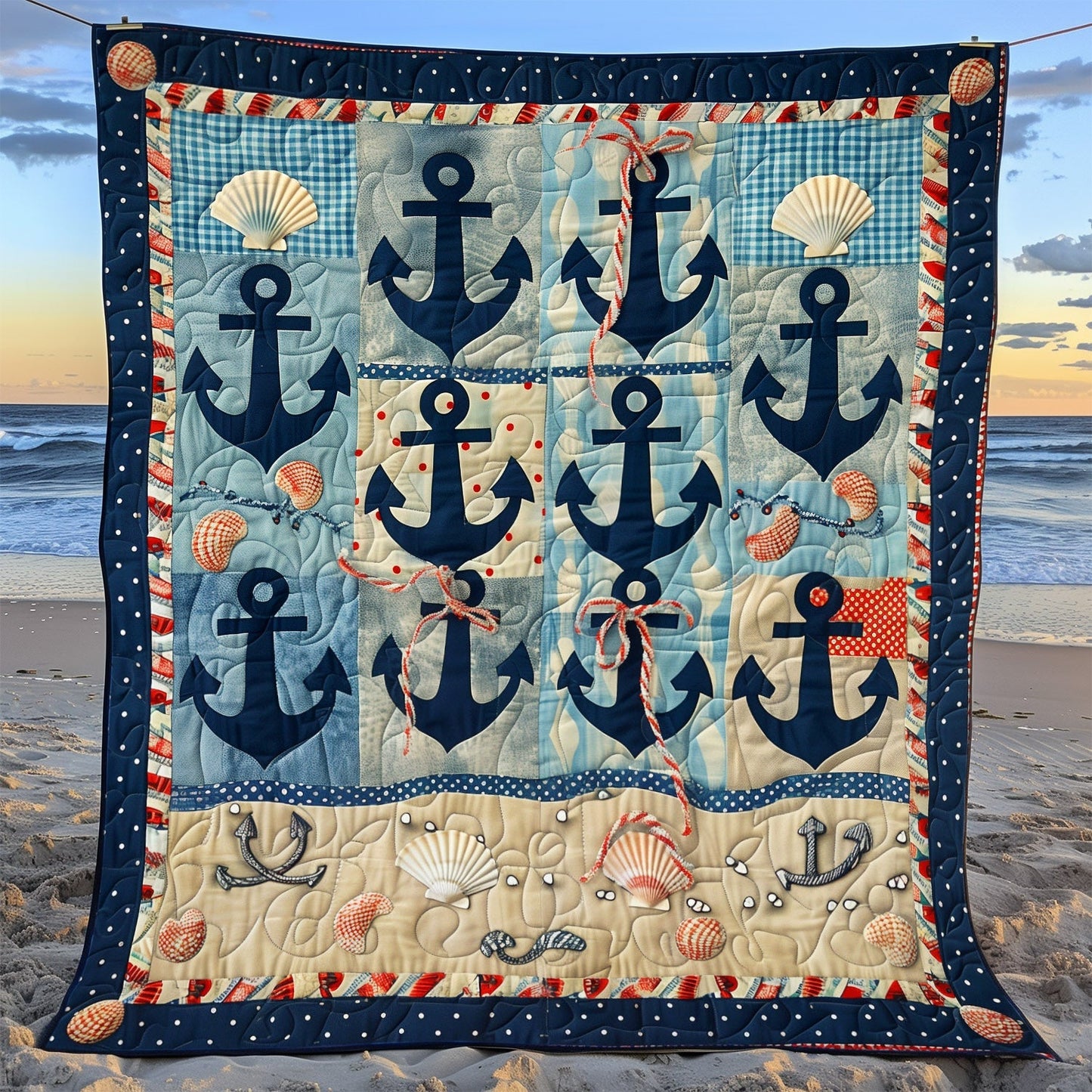 Seaside Anchors Quilted Blanket NCU0TH1320