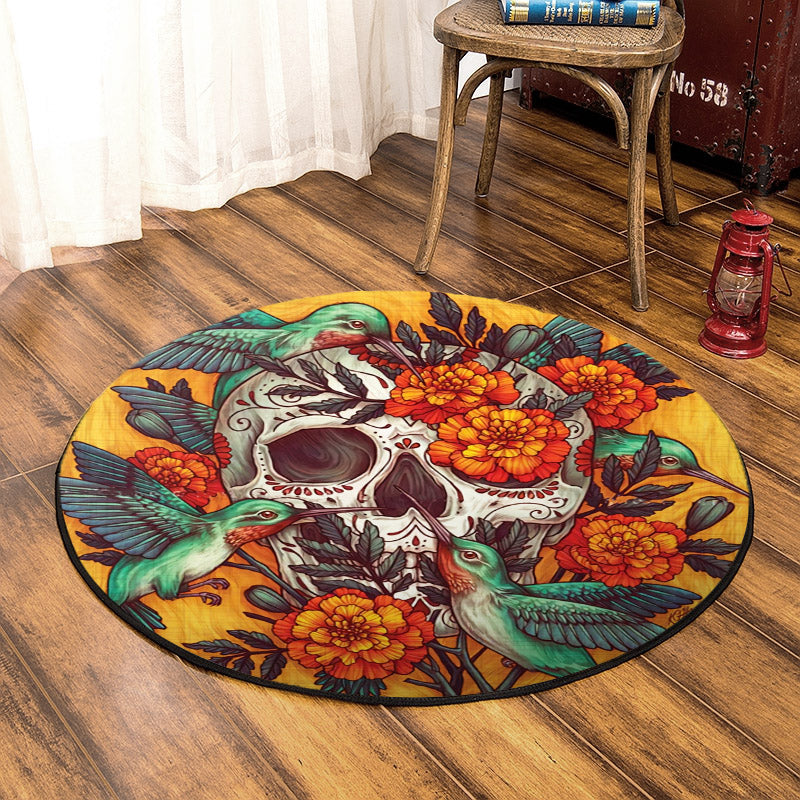 Skull And Hummingbird BT120809AA Round Area Rug