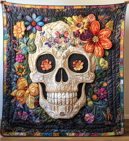 Skull And Blooms Quilted Blanket NCU0TL1879