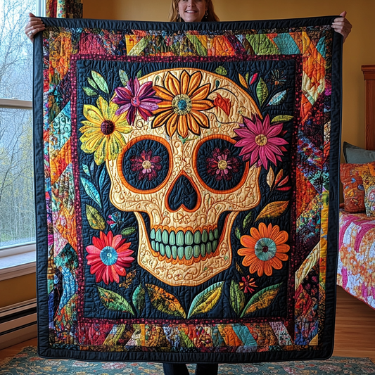 Skull And Blooms Quilted Blanket NCU0TL1934