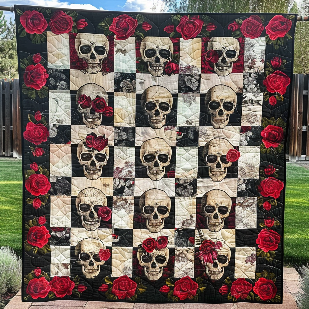 Skull and Rose Quilted Blanket NCU0TH508